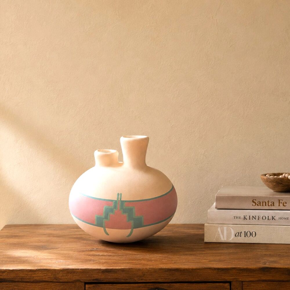 Arizona Handmade Sandstone Pottery Vase Southwest Desert Pink Turquoise USA